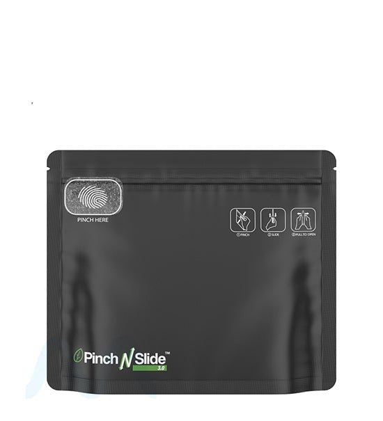 Child Resistant & Tamper Evident | Pinch N Slide 3.0 Matte Black PCR Mylar Exit Bags | 8in x 6.7in - 28g - 250 Count - 1