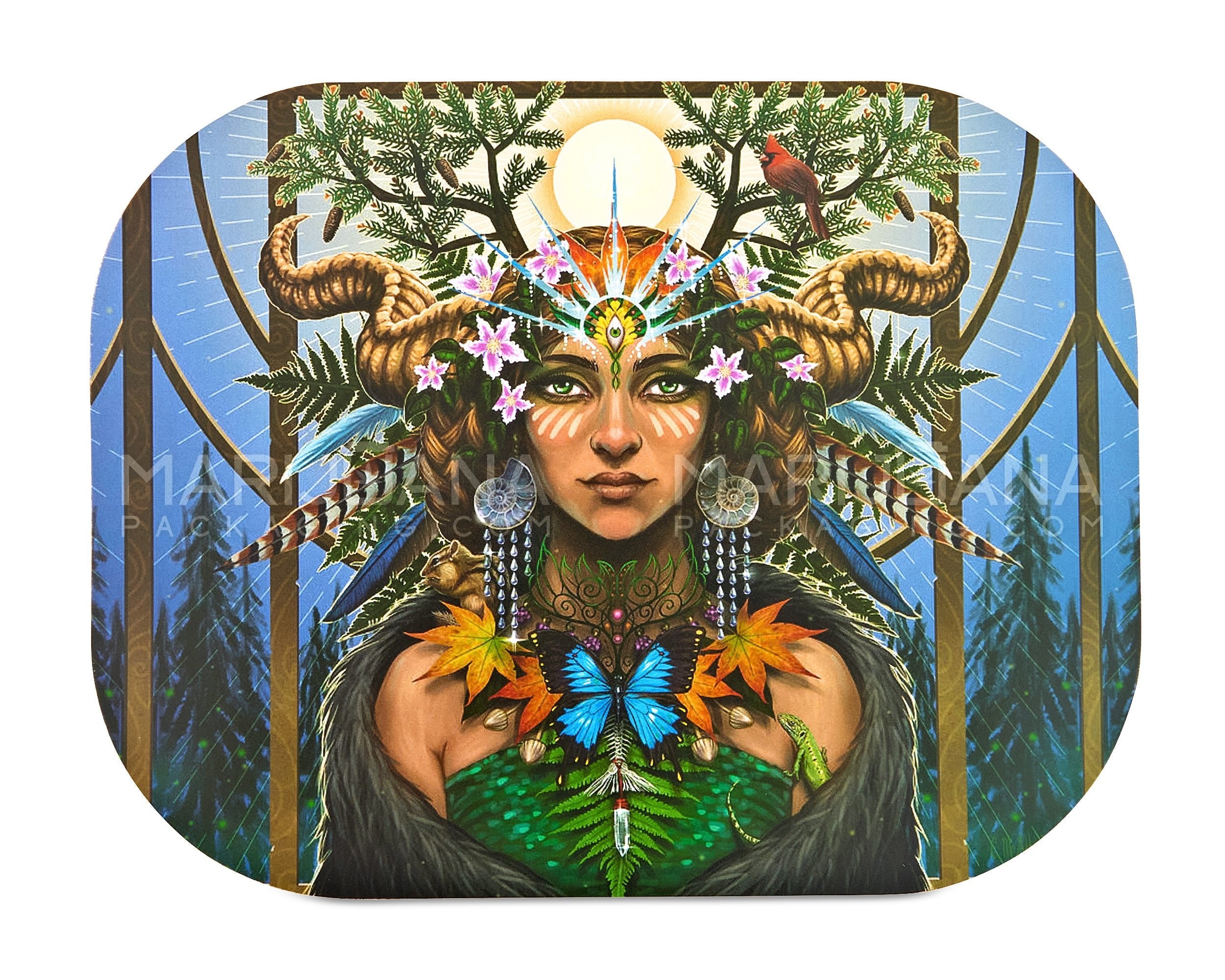 Jungle Queen Rolling Tray w/ Magnetic Cover | 7in x 5.5in - Mini - Metal - 1