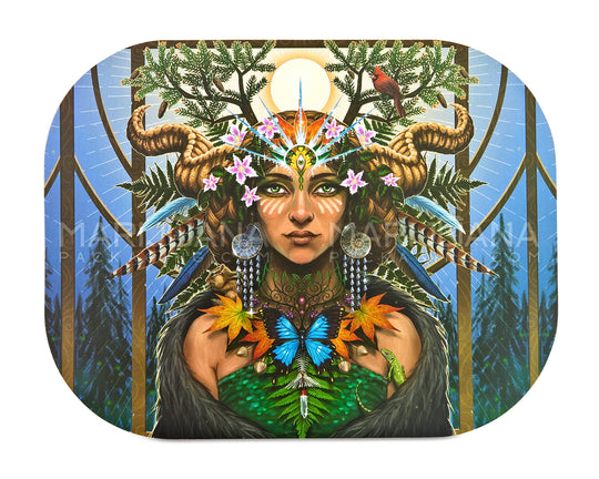 Jungle Queen Rolling Tray w/ Magnetic Cover | 7in x 5.5in - Mini - Metal - 1