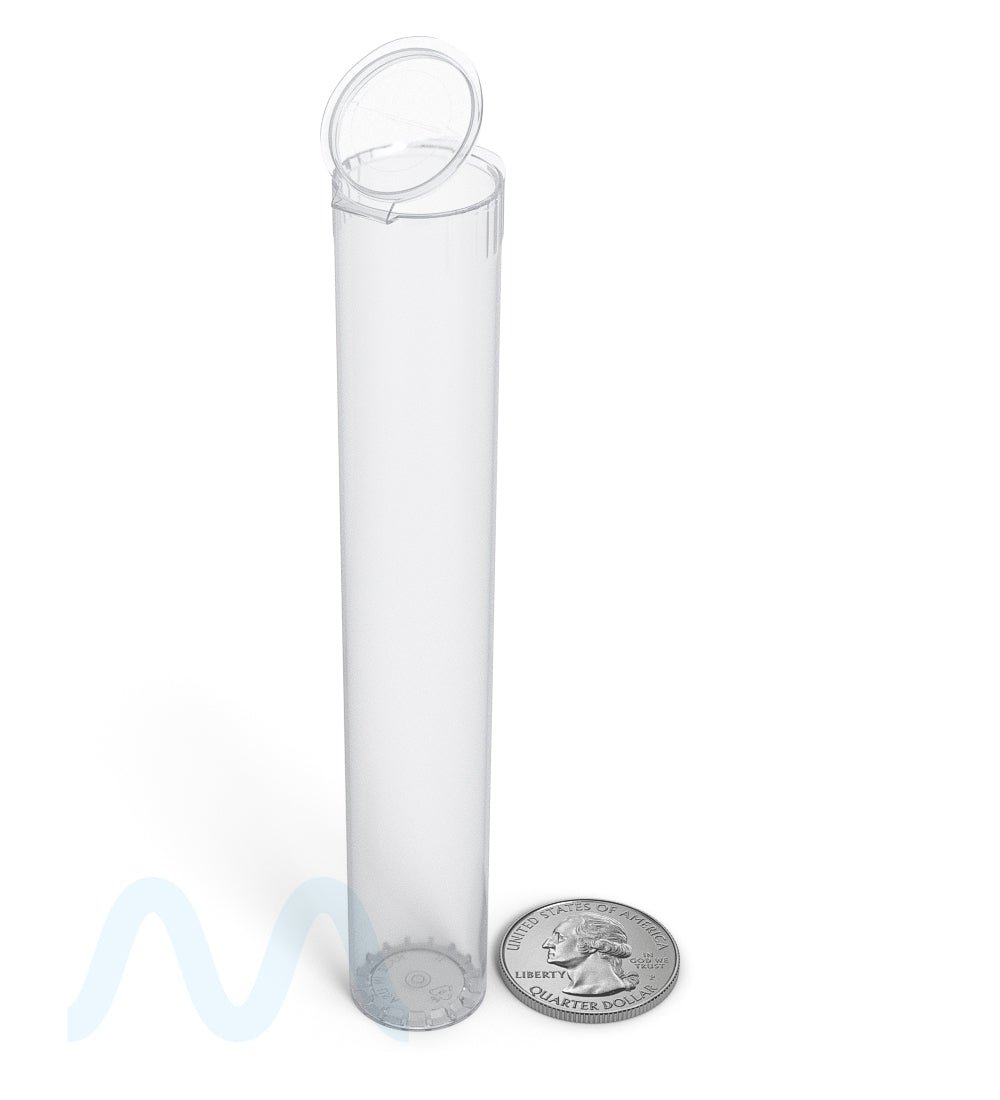 Child Resistant | King Size Pop Top Transparent Plastic USA Pre - Roll Tubes (Open) | 116mm - Clear - 1000 Count - 12