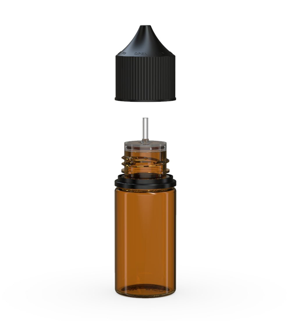 CHUBBY GORILLA | Child Resistant Stubby Unicorn PET Dropper Bottles w/ Black Lid | 30mL - Amber - 1000 Count - 2