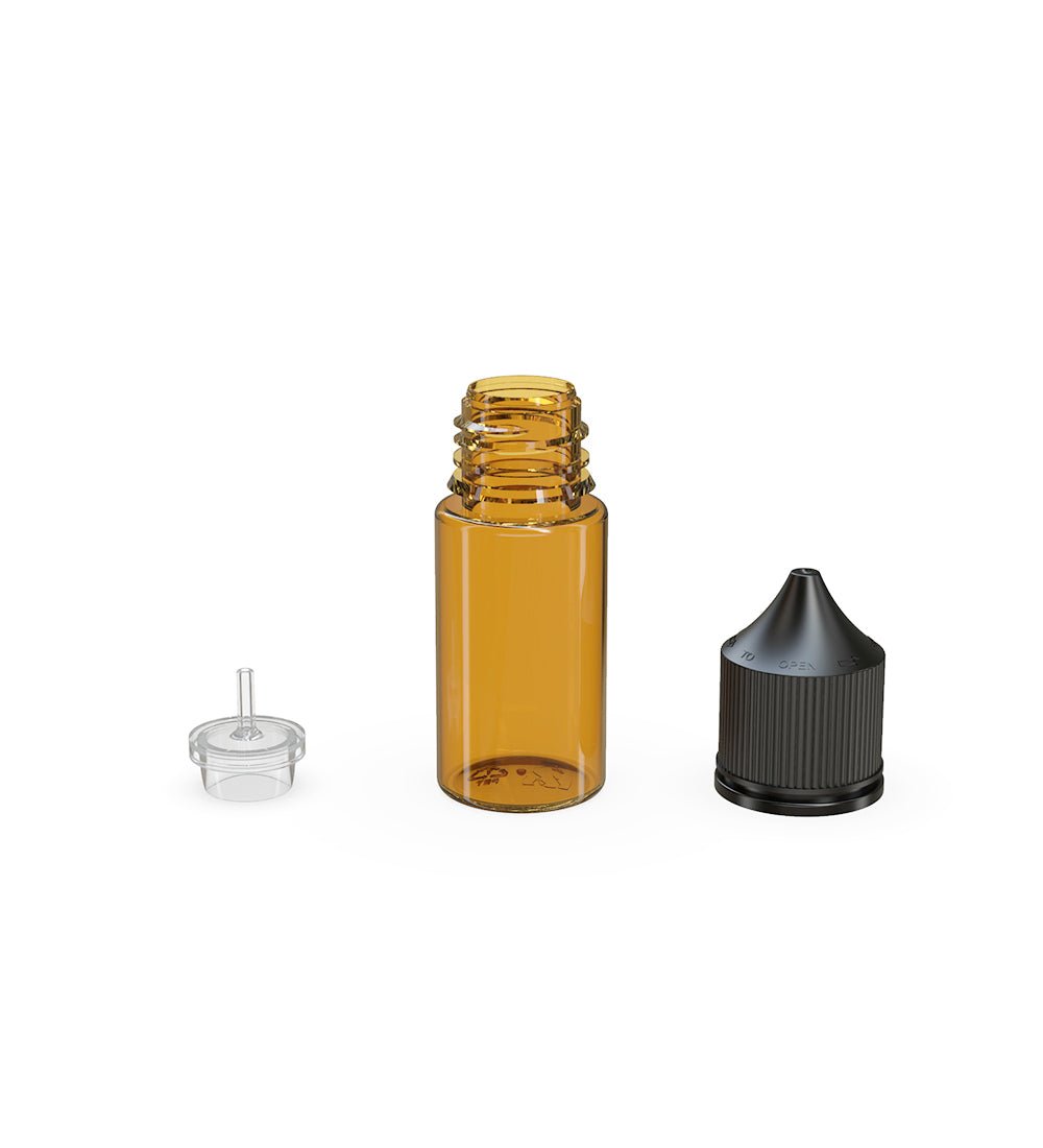 CHUBBY GORILLA | Child Resistant Stubby Unicorn PET Dropper Bottles w/ Black Lid | 30mL - Amber - 1000 Count - 4