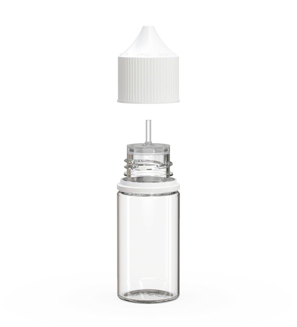CHUBBY GORILLA | Child Resistant Stubby Unicorn PET Dropper Bottles w/ White Lid | 30mL - Clear - 1000 Count - 2
