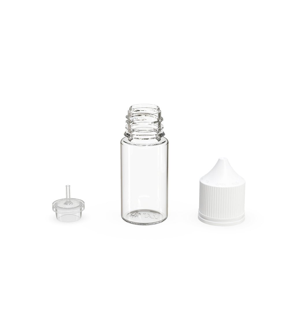 CHUBBY GORILLA | Child Resistant Stubby Unicorn PET Dropper Bottles w/ White Lid | 30mL - Clear - 1000 Count - 4