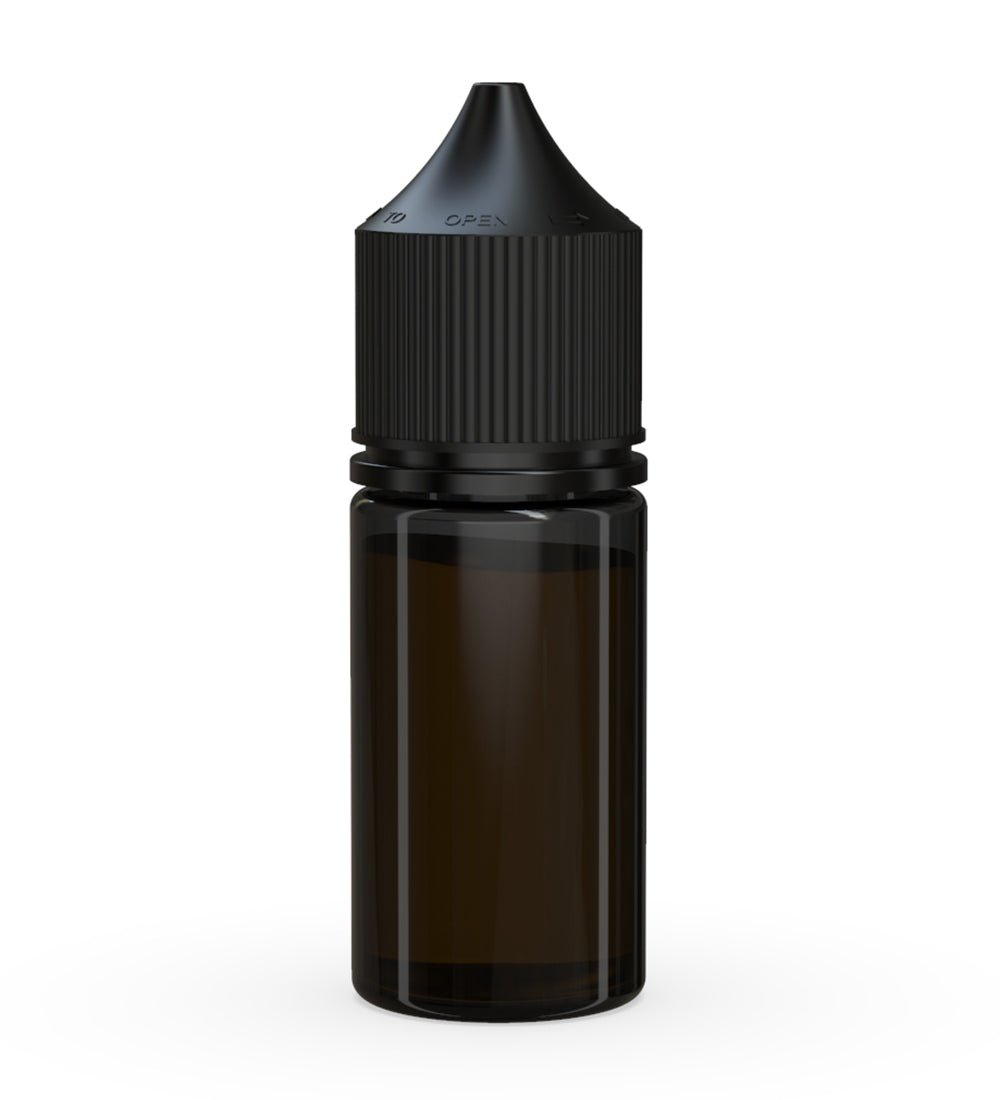 CHUBBY GORILLA | Child Resistant Stubby Unicorn PET Dropper Bottles w/ Black Lid | 30mL - Transparent Black - 1000 Count - 3