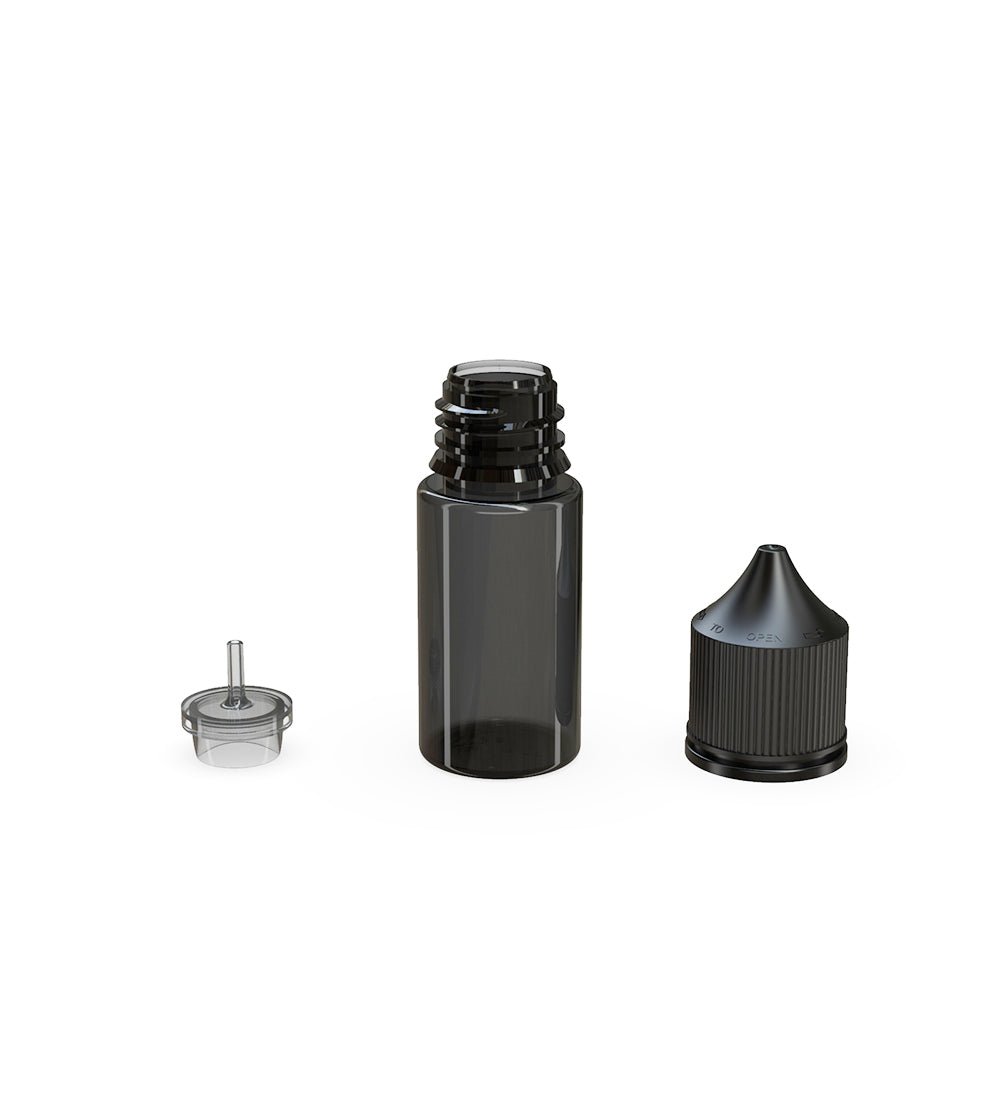 CHUBBY GORILLA | Child Resistant Stubby Unicorn PET Dropper Bottles w/ Black Lid | 30mL - Transparent Black - 1000 Count - 4