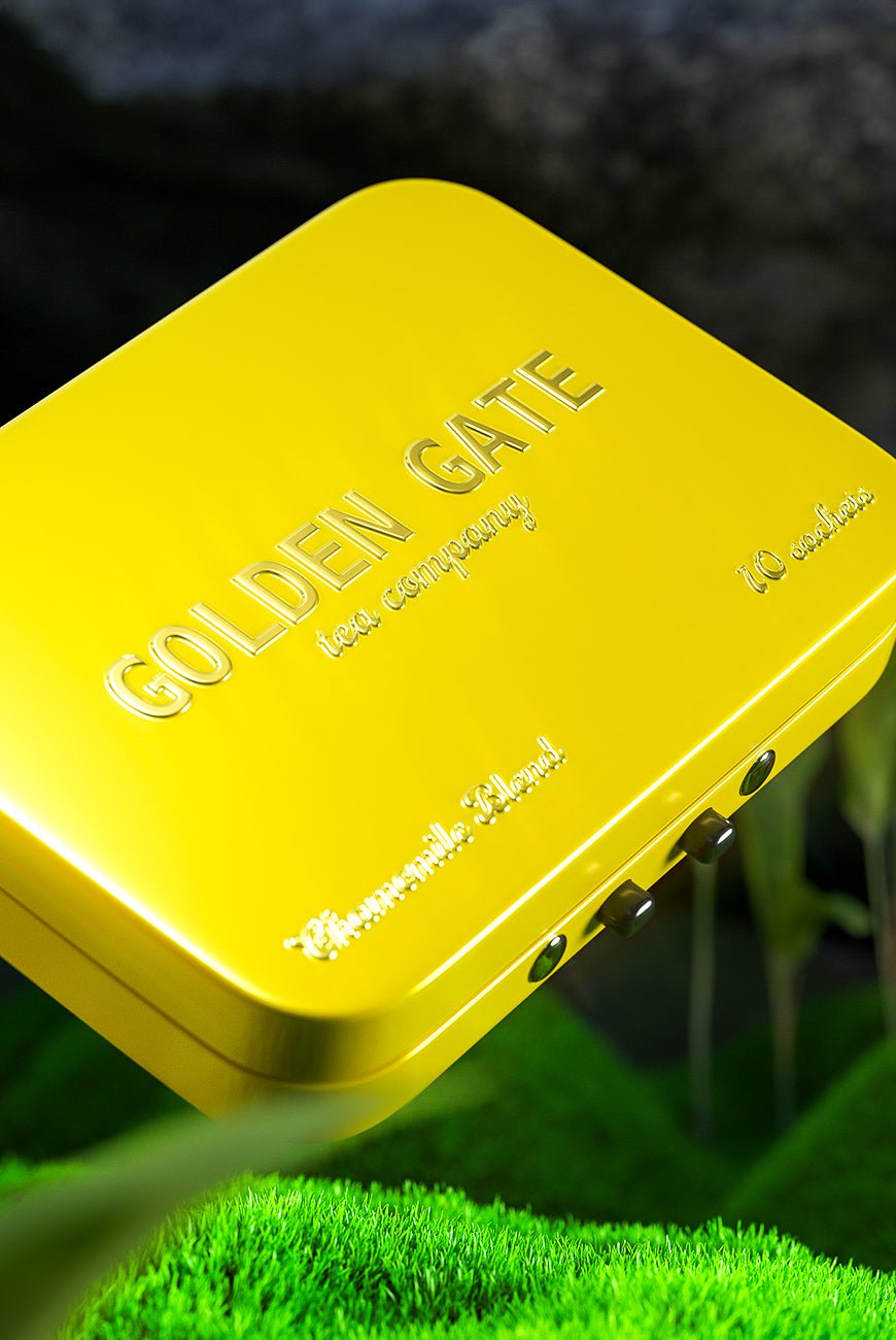 Gold metal tin with embossed branding, featuring a premium and durable design for product storage and presentation.