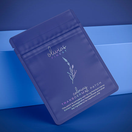 Matte blue resealable pouch with custom branding and a smooth finish, designed for secure product storage.