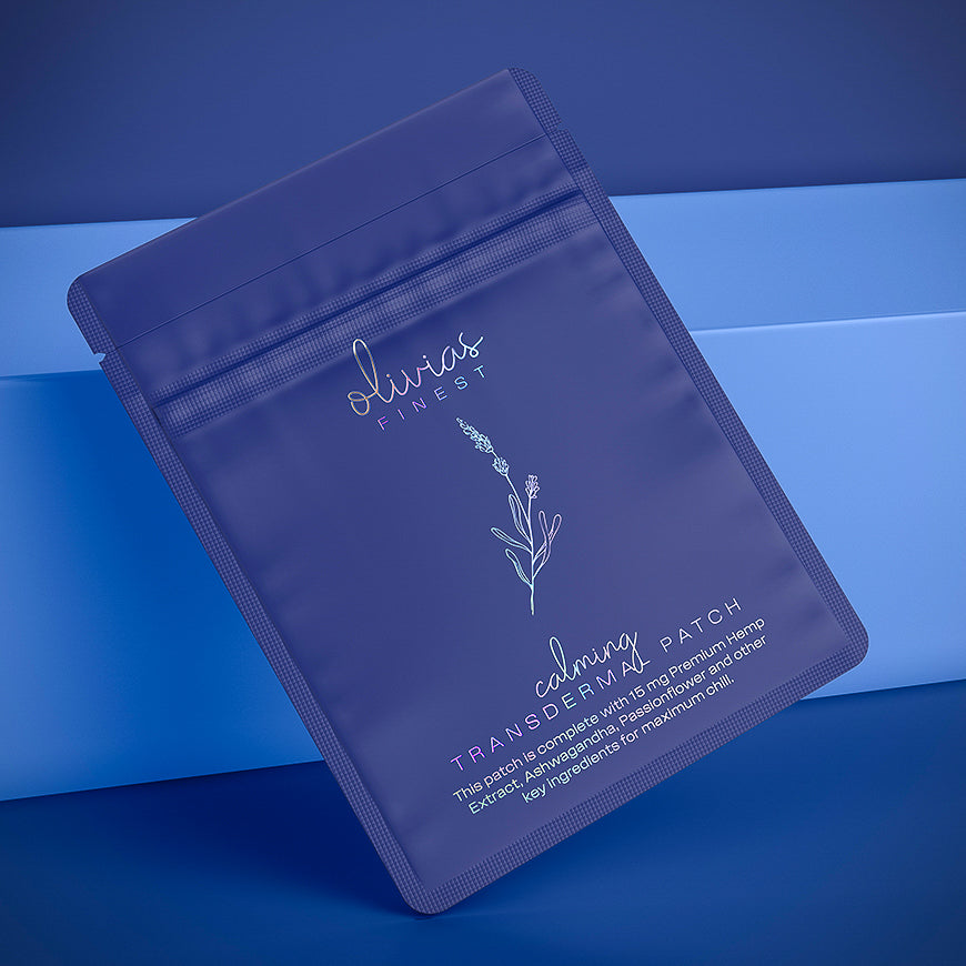 Matte blue resealable pouch with detailed custom branding, designed for secure and professional product storage.