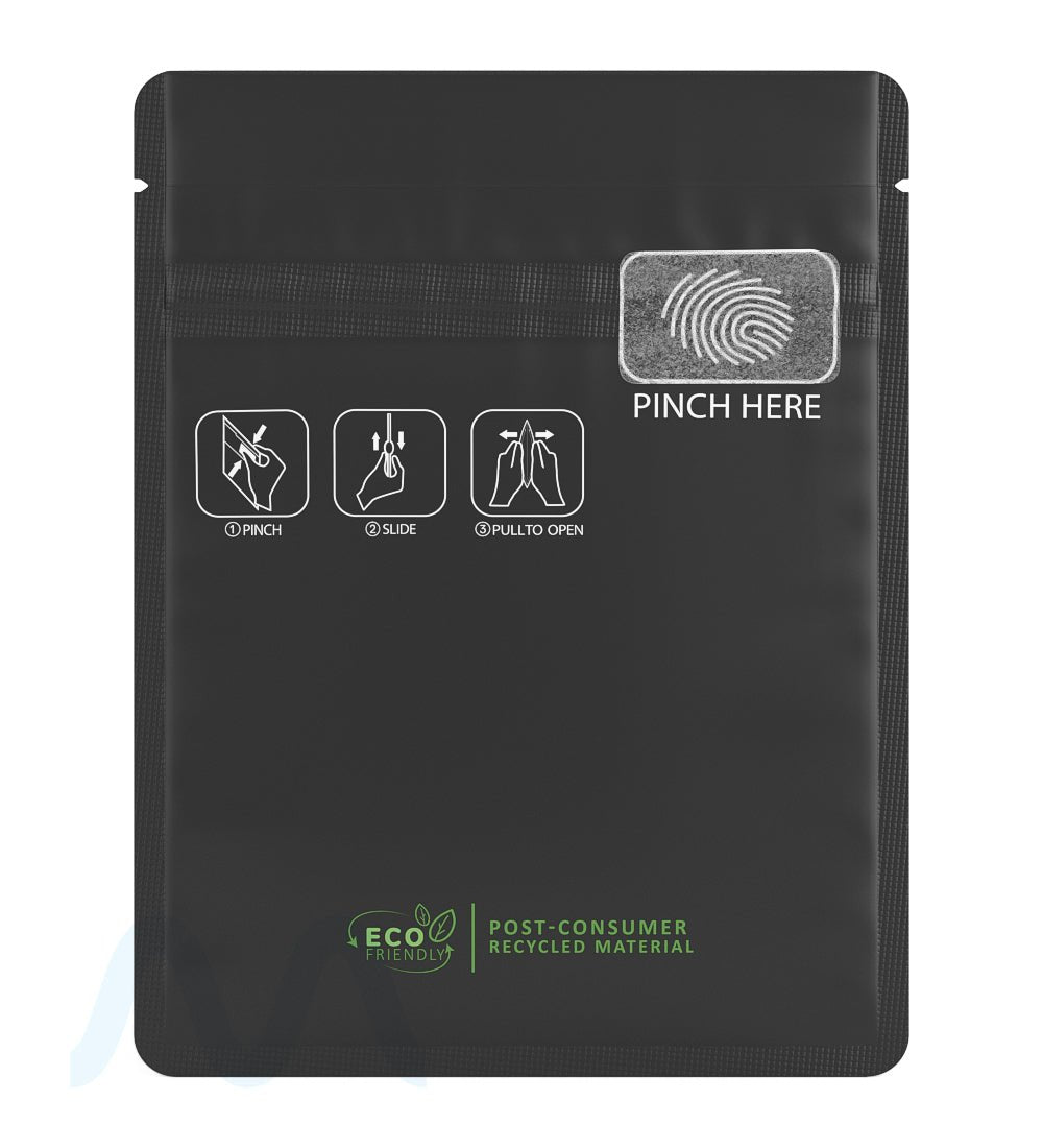 Child Resistant & Tamper Evident | Pinch N Slide 3.0 Matte Black PCR Mylar Bags | 3.4in x 4.4in - 1g - 250 Count - 2