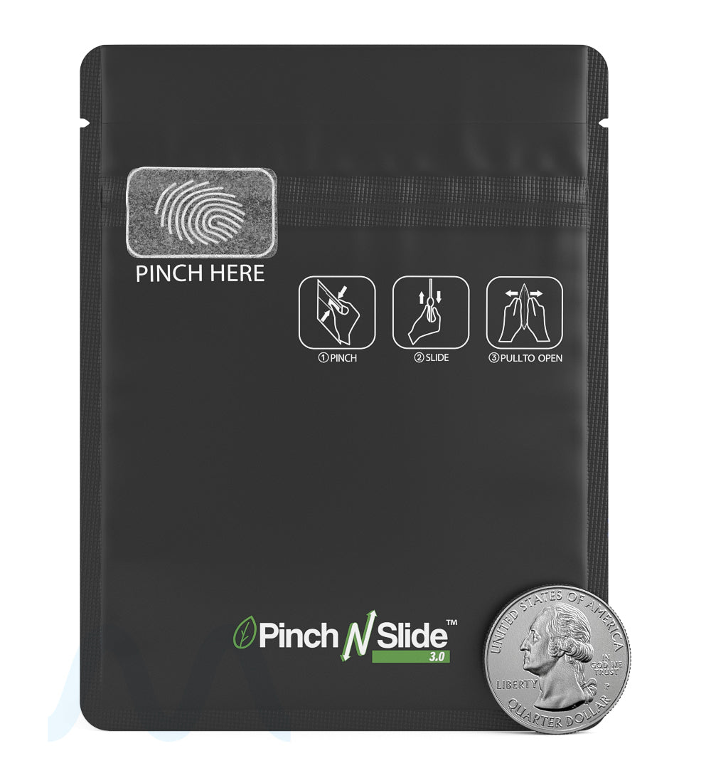 Child Resistant & Tamper Evident | Pinch N Slide 3.0 Matte Black PCR Mylar Bags | 3.4in x 4.4in - 1g - 250 Count - 4