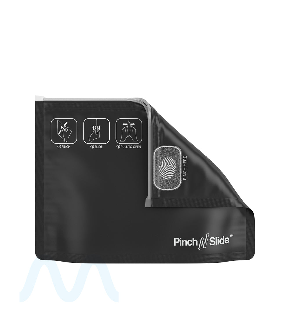 Child Resistant & Tamper Evident | Pinch N Slide Matte Black PCR Mylar Exit Bags | 8in x 6.7in - 28g - 250 Count - 4