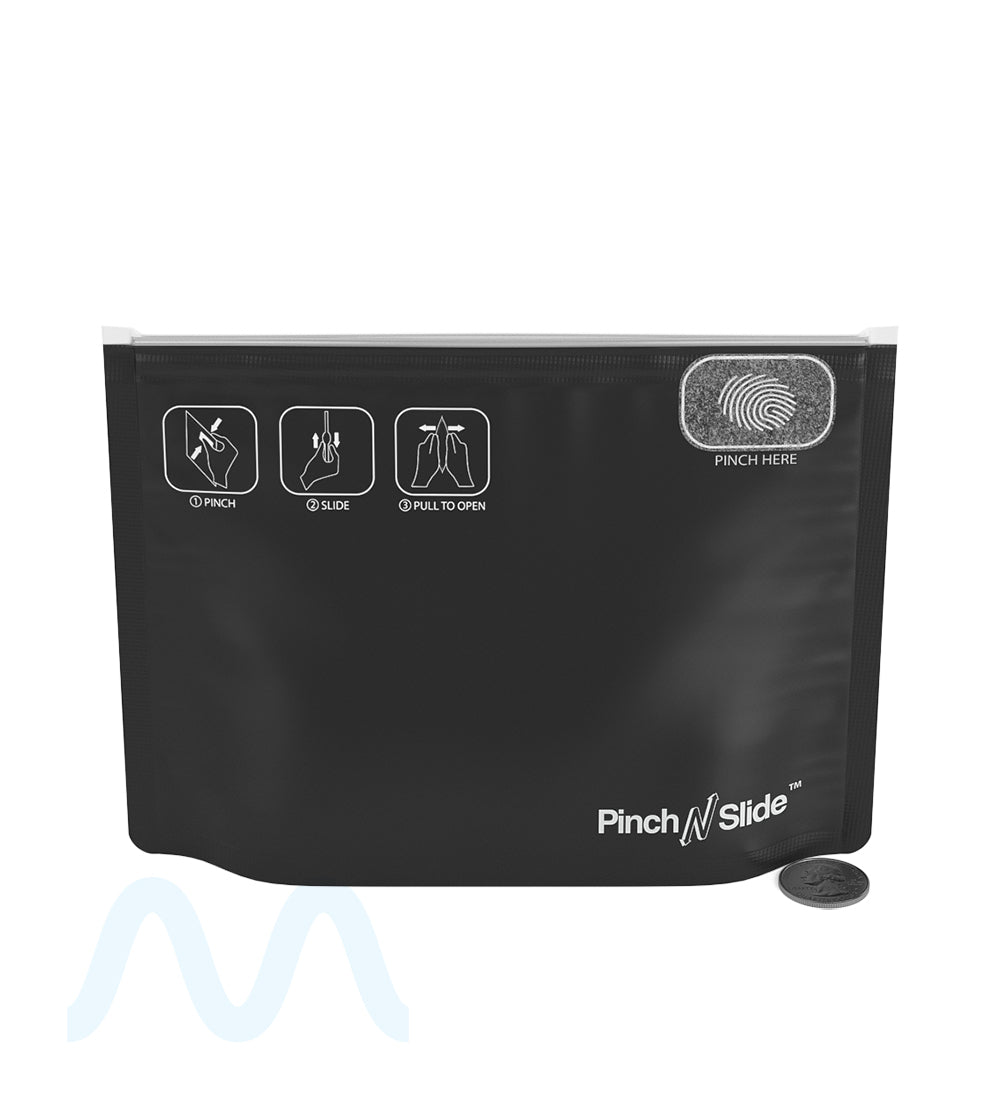 Child Resistant & Tamper Evident | Pinch N Slide Matte Black PCR Mylar Exit Bags | 8in x 6.7in - 28g - 250 Count - 6