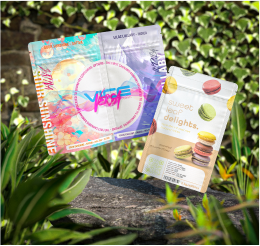 Flexible packaging with colorful custom designs, featuring a matte finish and resealable closure for secure product storage.