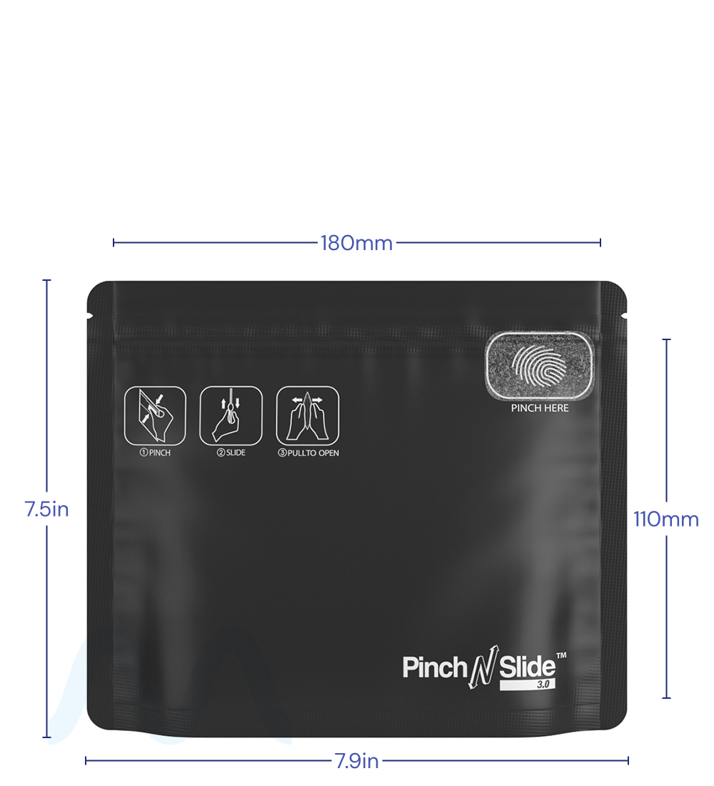Child Resistant & Tamper Evident | Pinch N Slide 3.0 Matte Black Mylar Exit Bags | 8in x 6.7in - 28g - 250 Count - 3
