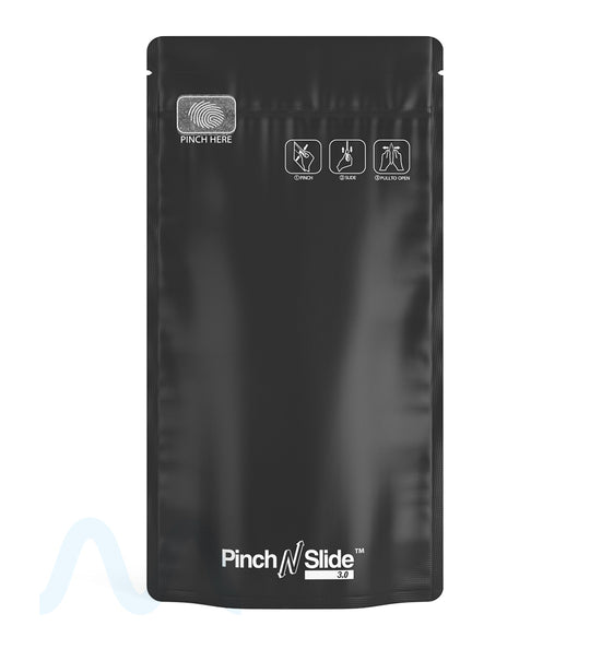 Child Resistant & Tamper Evident | Pinch N Slide 3.0 Matte Black Vista PCR Mylar Bags | 5in x 8.8in - 14g - 250 Count