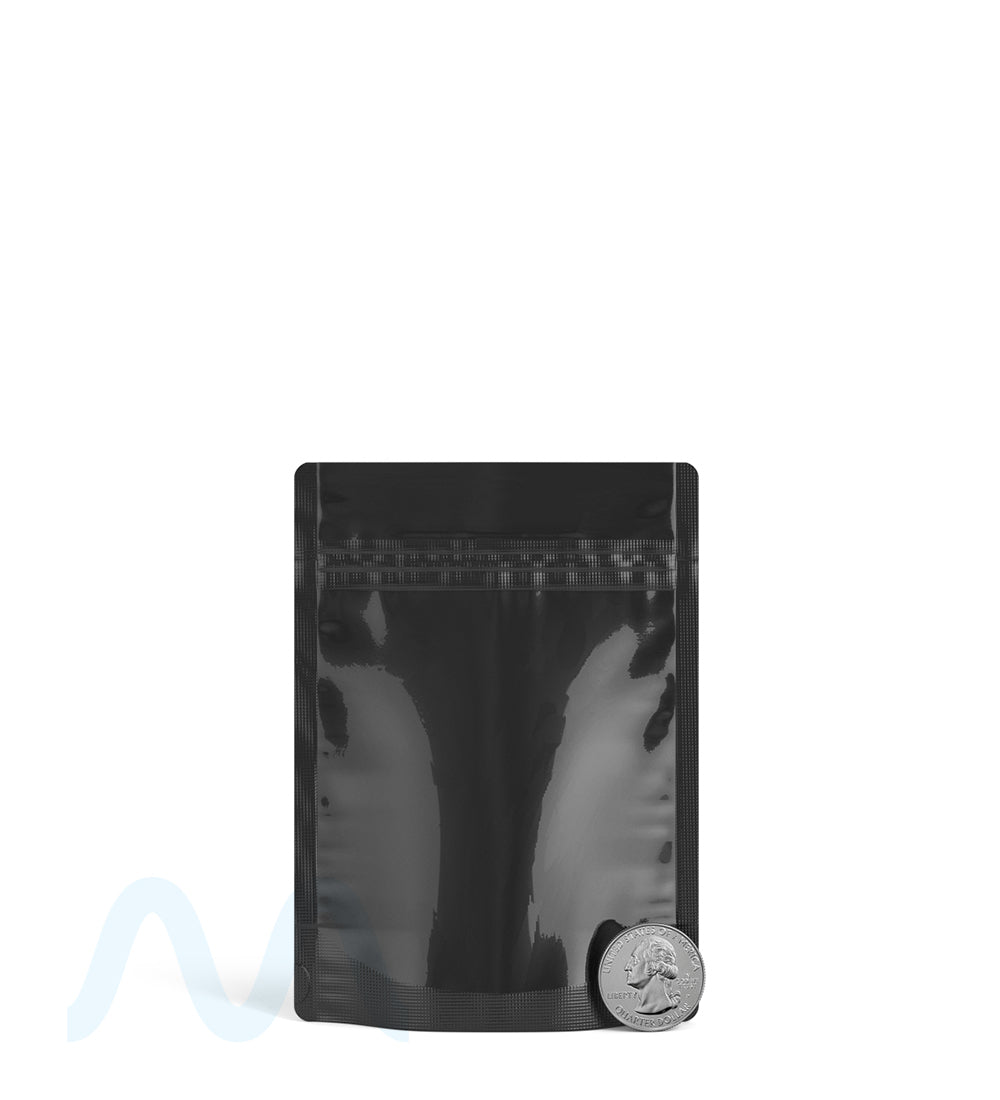 Tamper Evident | Glossy Black Vista PCR Mylar Bags (No Tear Notch) | 3.62in x 5in - 3.5g - 1000 Count - 6