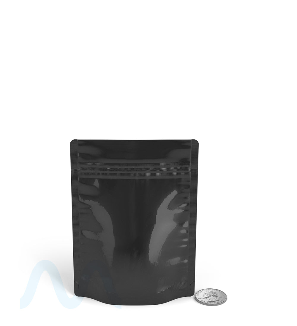 Tamper Evident | Glossy Black Vista PCR Mylar Bags (No Tear Notch) | 3.62in x 5in - 3.5g - 1000 Count - 7