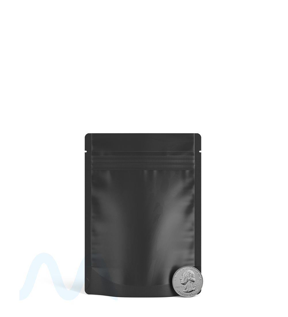 Tamper Evident | Matte Black Vista PCR Mylar Bags (Tear Notch) | 3.62in x 5in - 3.5g - 1000 Count - 6