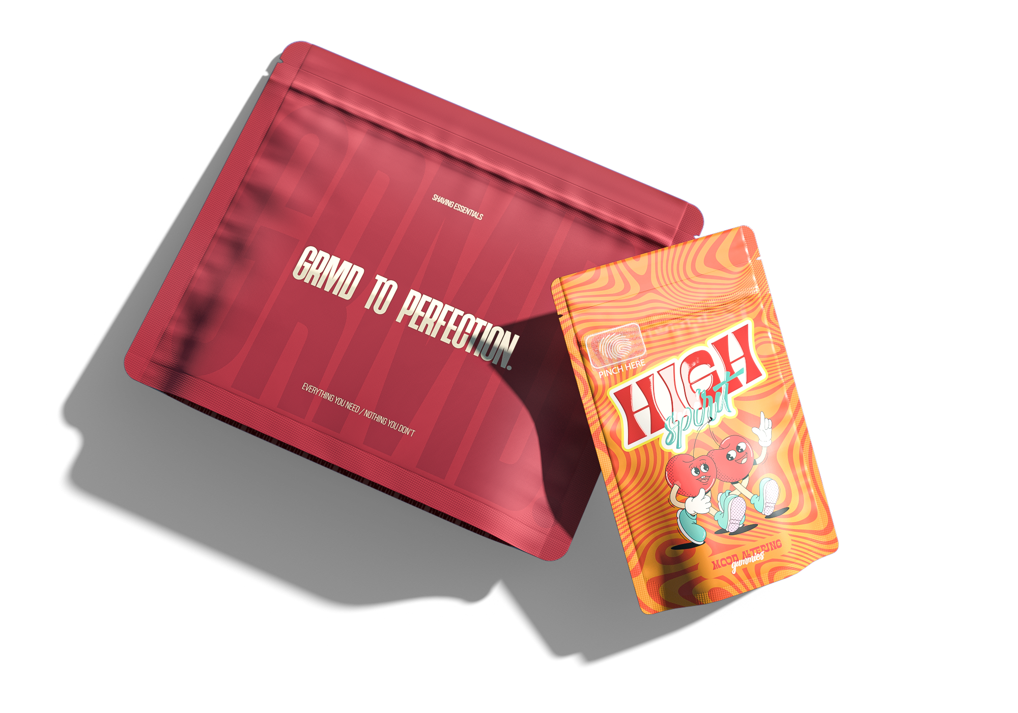 Matte resealable pouch and a vibrant custom-printed bag, designed for secure and attractive product packaging.