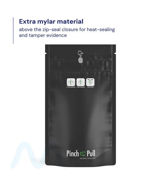 Child Resistant & Tamper Evident | Pinch N Pull Matte Black PCR Mylar Bags | 4in x 7in - 7g - 250 Count - 1
