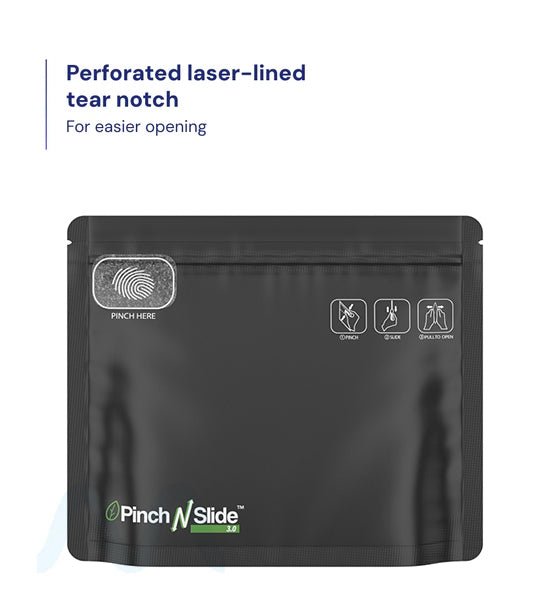 Child Resistant & Tamper Evident | Pinch N Slide 3.0 Matte Black PCR Mylar Exit Bags | 8in x 6.7in - 28g - 250 Count - 1