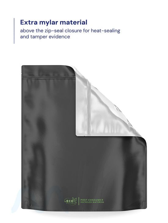 Tamper Evident | Matte Black Vista PCR Mylar Bags (Tear Notch) | 14.6in x 16.4in - 448g - 100 Count - 2