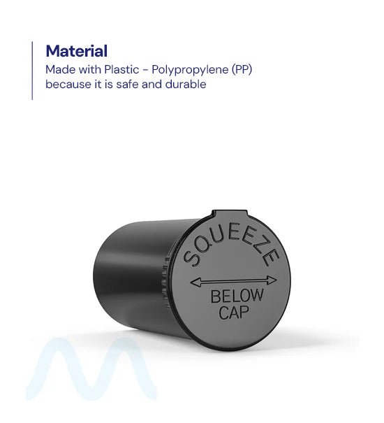 Child Resistant | Opaque Black Pop Top Bottles | 19dr - 3.5g - 225 Count - 3
