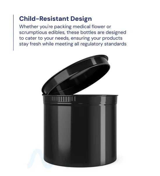 Child Resistant | Opaque Black Pop Top Bottles | 90dr - 28g - 64 Count - 2