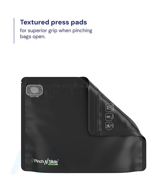Child Resistant & Tamper Evident | Pinch N Slide 3.0 Matte Black Mylar Exit Bags | 12in x 9in - 56g - 250 Count - 5