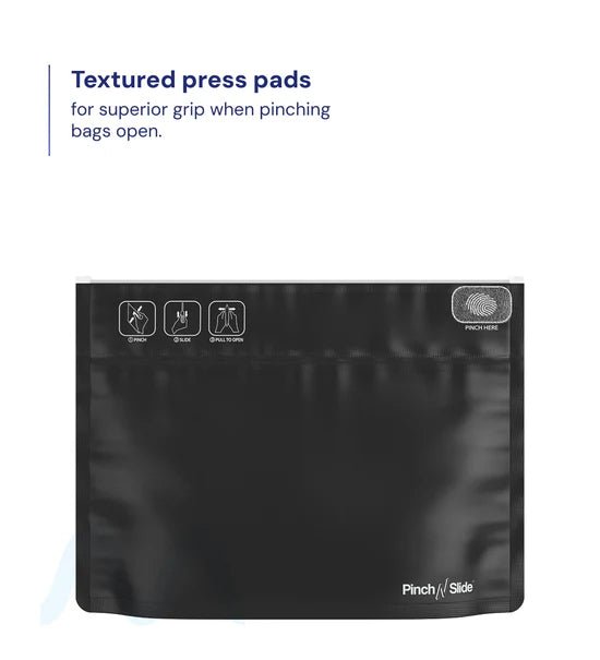 Child Resistant | Pinch N Slide ASTM Matte Black Mylar Exit Bags | 12in x 9in - 56g - 250 Count - 1