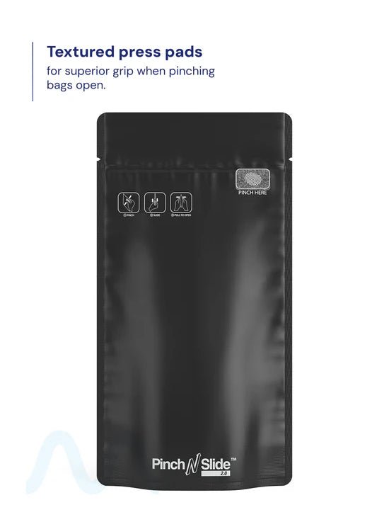 Child Resistant & Tamper Evident | Pinch N Slide 3.0 Matte Black PCR Mylar Bags | 5in x 8.8in - 14g - 250 Count - 1