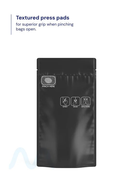 Child Resistant & Tamper Evident | Pinch N Slide 3.0 Matte Black Mylar PCR Bags | 4in x 7.4in - 7g - 250 Count - 1