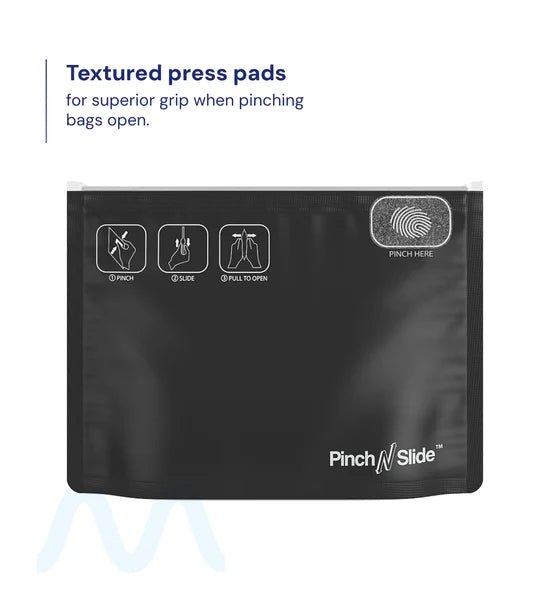 Child Resistant & Tamper Evident | Pinch N Slide Matte Black PCR Mylar Exit Bags | 8in x 6.7in - 28g - 250 Count - 1