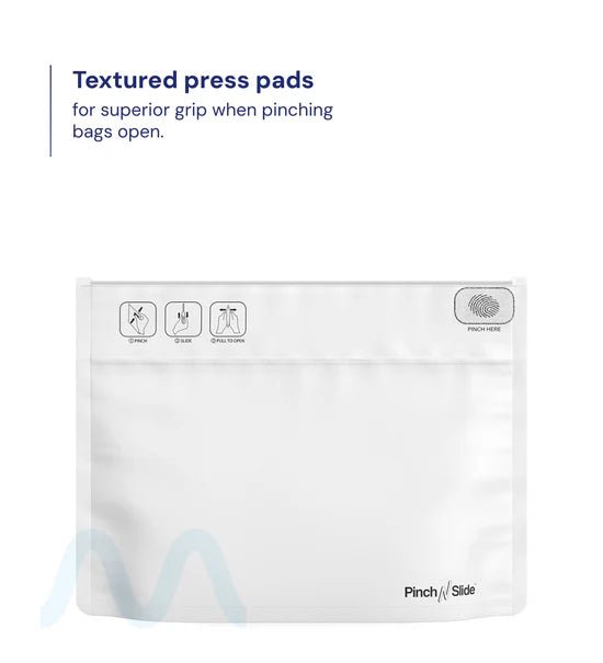 Child Resistant & Tamper Evident | Pinch N Slide 3.0 Matte White PCR Mylar Exit Bags | 12in x 9in - 56g - 250 Count - 2