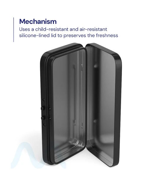 Child Resistant & Sustainable | Hinged - Lid Large Pre - Rolls Box | 120mm x 58mm - Black Tin - 100 Count - 7