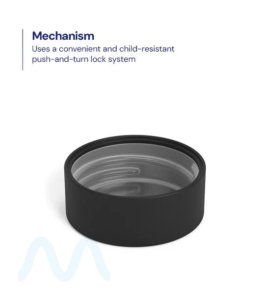 Child Resistant | Smooth Push Down & Turn Plastic PCR Caps w/ Foil Liner | 38mm - Matte Black - 320 Count - 4