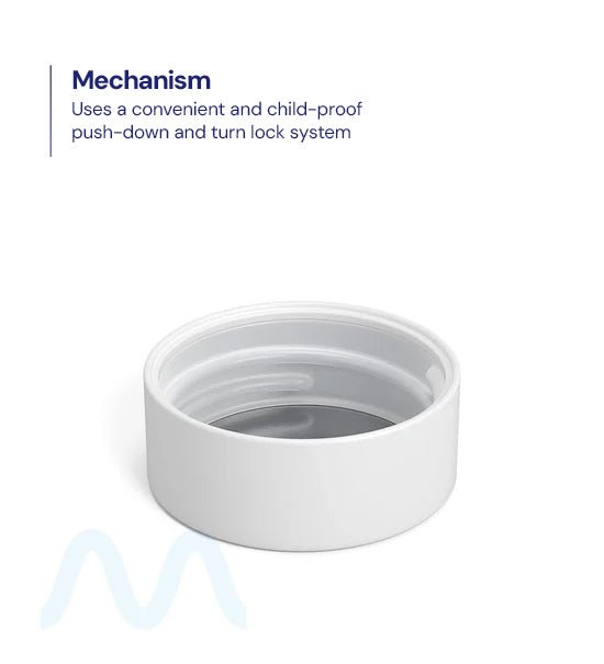 Child Resistant | Smooth Push Down & Turn Plastic PCR Caps w/ Foil Liner | 38mm - Matte White - 320 Count - 5