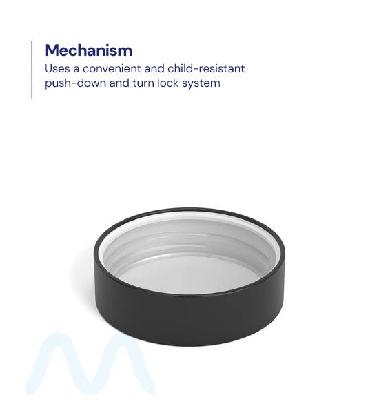 Child Resistant | Flat Push Down & Turn Plastic PCR Caps w/ Foam Liner | 53mm - Matte Black - 120 Count - 2