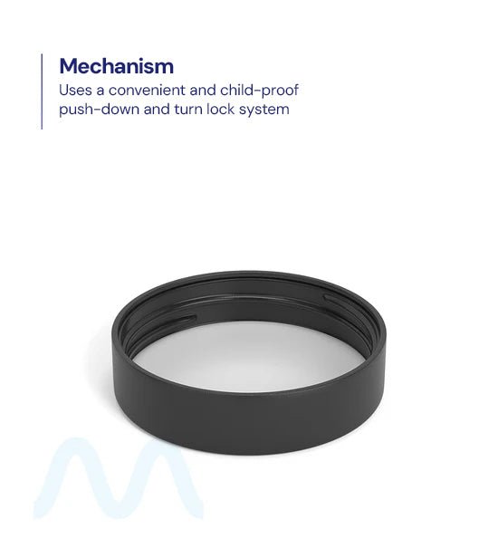 Child Resistant | Smooth Push Down & Turn Plastic PCR Caps w/ Foam Liner | 57mm - Semi Gloss Black - 72 Count - 2
