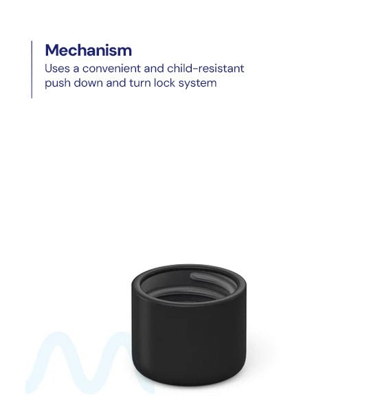 Child Resistant | Dome Push Down & Turn Plastic PCR Caps w/ Foam Liner | 18mm - Matte Black - 400 Count - 3