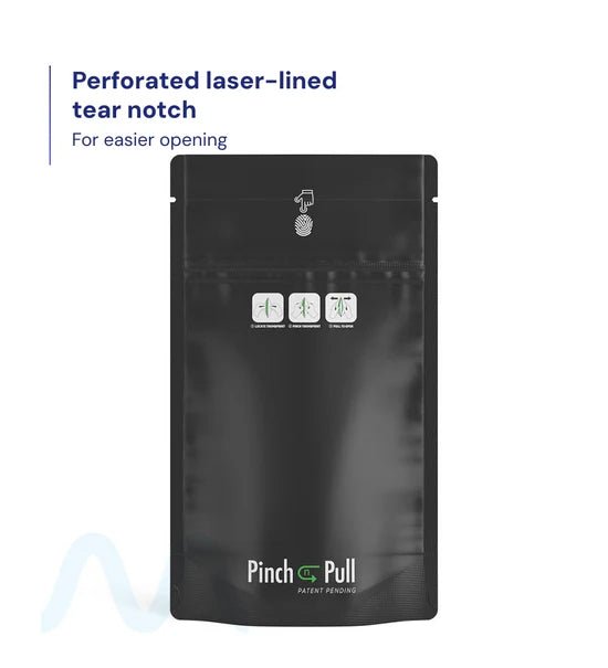 Child Resistant & Tamper Evident | Pinch N Pull Matte Black PCR Mylar Bags | 4in x 7in - 7g - 250 Count - 3