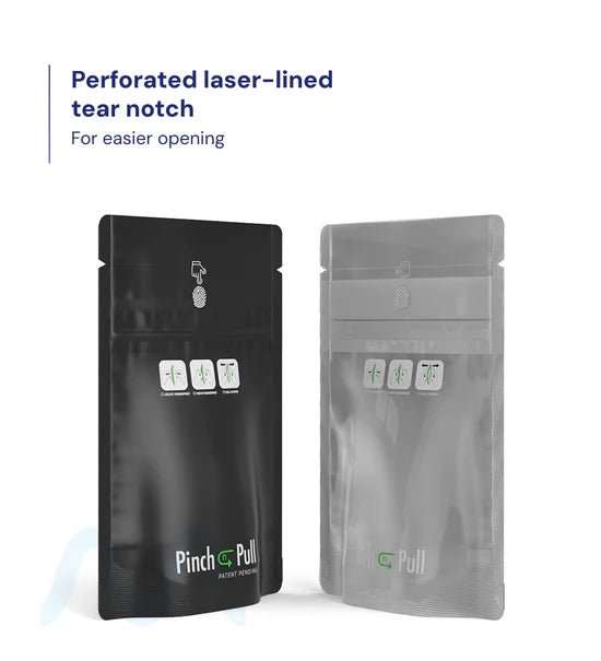 Child Resistant & Tamper Evident | Pinch N Pull Matte Black Vista PCR Mylar Bags | 3.6in x 5.8in - 3.5g - 250 Count - 5