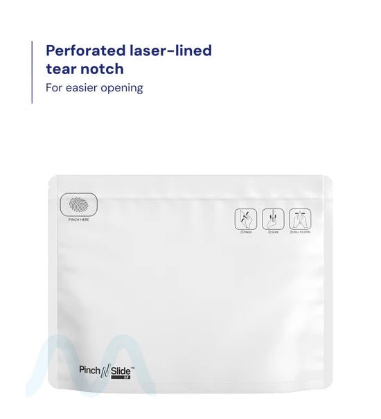 Child Resistant & Tamper Evident | Pinch N Slide 3.0 Matte White Mylar Exit Bags | 12in x 9in - 56g - 250 Count - 2