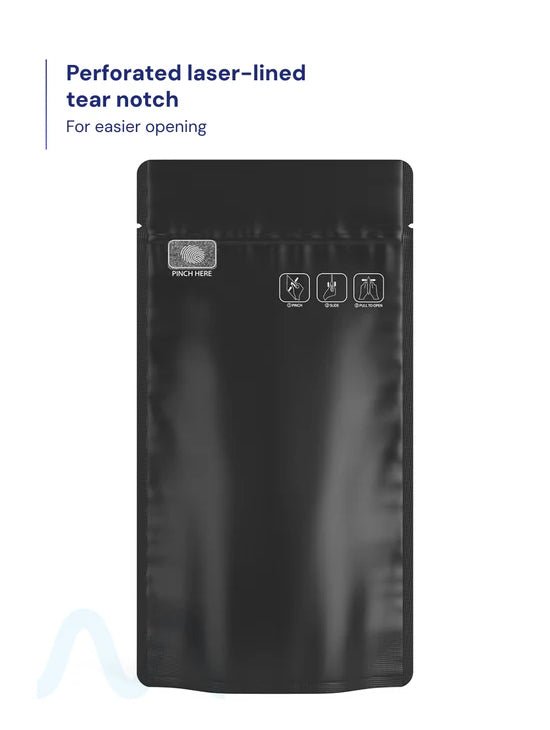 Child Resistant & Tamper Evident | Pinch N Slide 3.0 Matte Black PCR Mylar Bags | 5in x 8.8in - 14g - 250 Count - 2