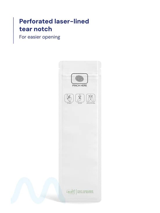 Child Resistant & Tamper Evident | Pinch N Slide 3.0 Matte White PCR Mylar Bags | 2.4in x 7.8in - 2.5g - 250 Count - 2