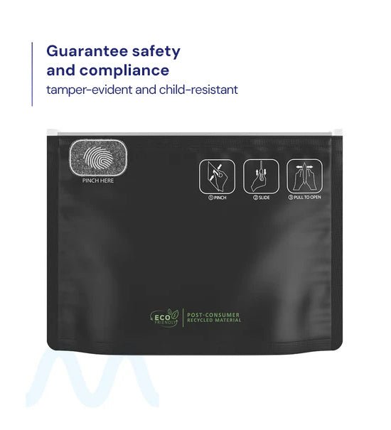 Child Resistant & Tamper Evident | Pinch N Slide Matte Black PCR Mylar Exit Bags | 8in x 6.7in - 28g - 250 Count - 2
