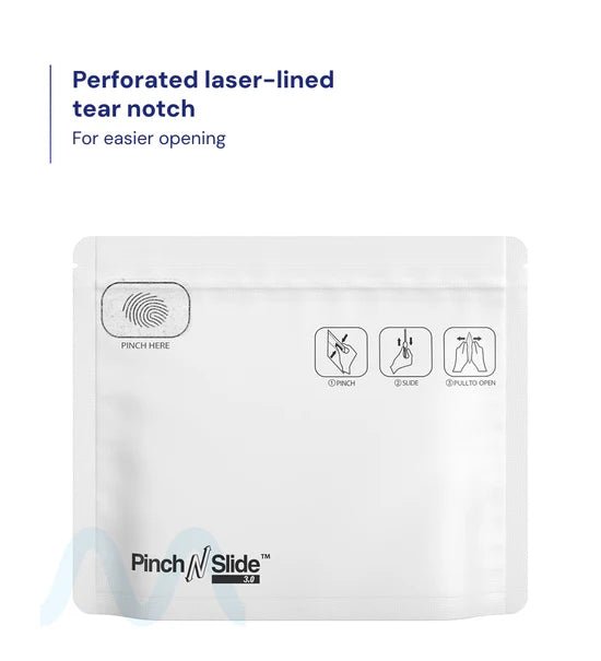 Child Resistant & Tamper Evident | Pinch N Slide 3.0 Matte White Mylar Exit Bags | 8in x 6.7in - 28g - 250 Count - 1