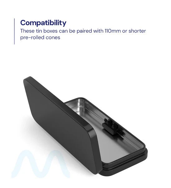 Child Resistant & Sustainable | Hinged - Lid Large Pre - Rolls Box | 120mm x 58mm - Black Tin - 100 Count - 6