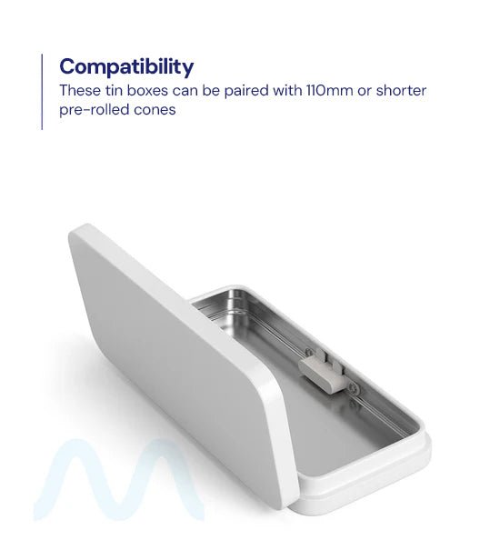 Child Resistant & Sustainable | Hinged - Lid Large Pre - Rolls Box | 120mm x 58mm - White Tin - 100 Count - 9
